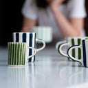 Espresso Cup Sgrafitto Stripe - Moss Green